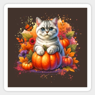 British Shorthair Cat with Pumpkin Magnet